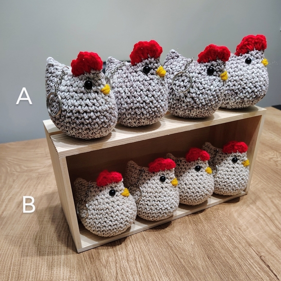 Handmade Chicken Keychain Plush Tan OR Multi Color (One Piece) - Picture 3 of 5